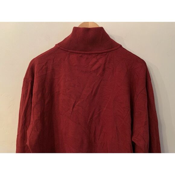 GANT 1/4 Zip Pullover Sweater Bright Red Cotton Size XL Leather Zip Mock Neck - Picture 5 of 11
